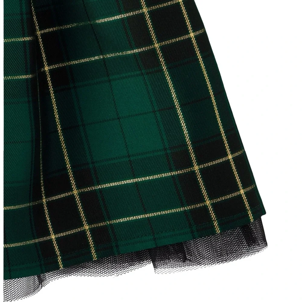 NWT Children's Place Chic Black Sequins Bodice Green/Gold Plaid Pullover Dress